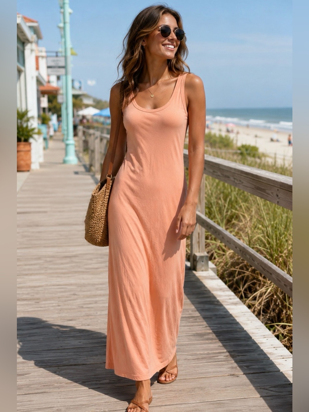 Standard James Perse Soft Cotton Sleeveless Maxi Dress rust Peach Size 3 L